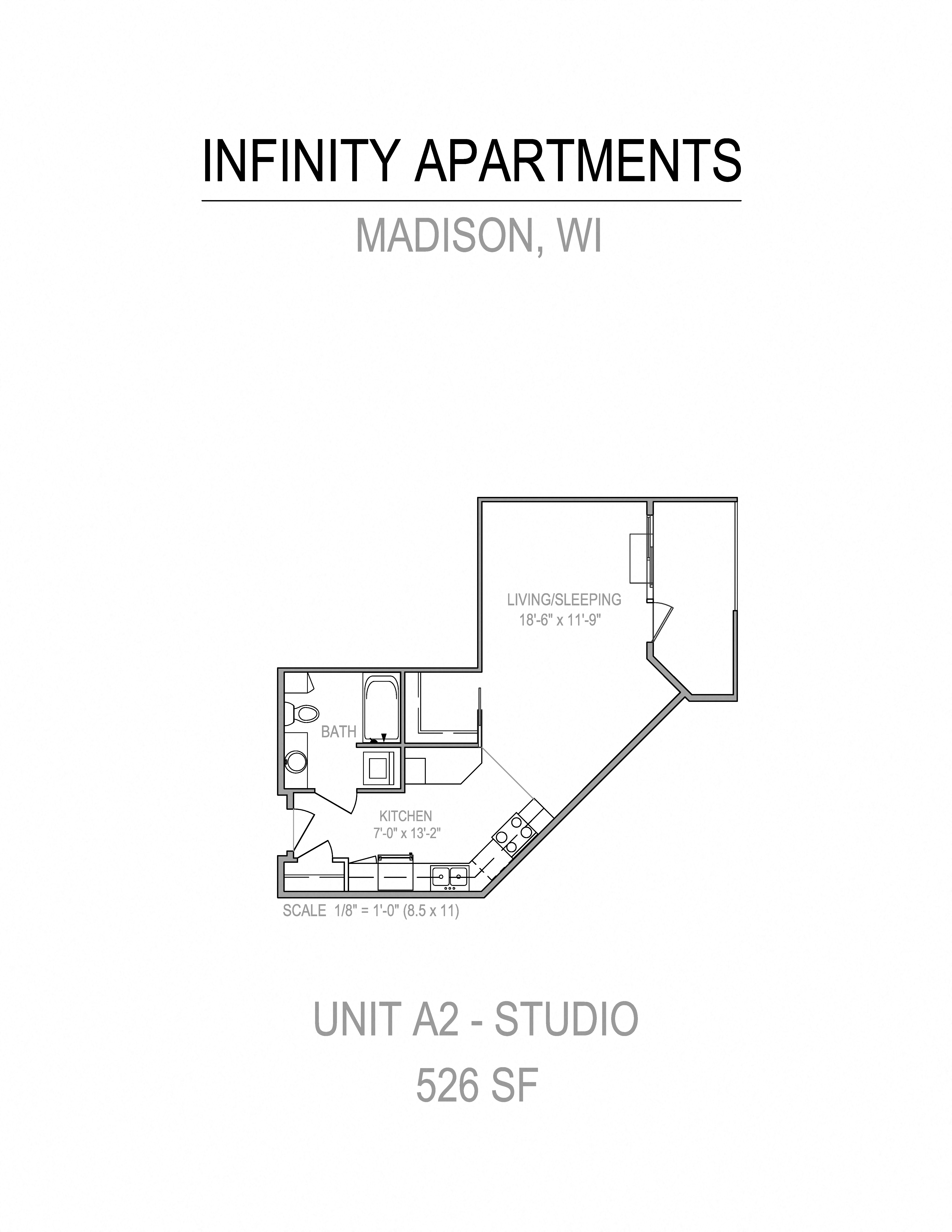 Floor plan for studio, 1 bath, 519 sqft